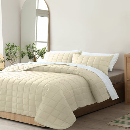 Royal Comfort Coverlet Set Bedspread Soft Touch Easy Care Breathable 3 Piece Set - Queen - Beige Kings Warehouse 