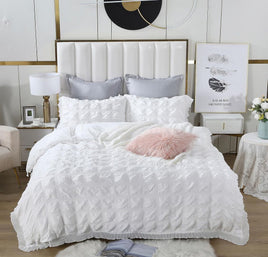 Ruffles Textured Jacquard Queen Size white Duvet Doona Quilt Cover Set Kings Warehouse 