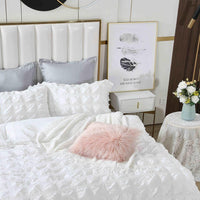 Ruffles Textured Jacquard Super King Size white Duvet Doona Quilt Cover Set KingsWarehouse 