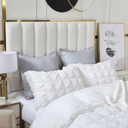Ruffles Textured Jacquard Super King Size white Duvet Doona Quilt Cover Set KingsWarehouse 