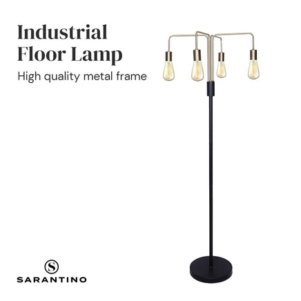 Sarantino Modern Exposed Bulb 4-Arm Industrial Light Floor Lamp Kings Warehouse 