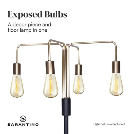 Sarantino Modern Exposed Bulb 4-Arm Industrial Light Floor Lamp Kings Warehouse 
