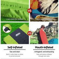 Self Inflating Mattress Camping Sleeping Mat Air Bed Pad Double Green Camping Supplies Kings Warehouse 