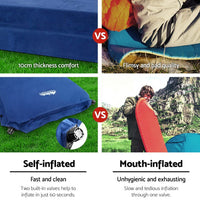 Self Inflating Mattress Camping Sleeping Mat Air Bed Pad Double Navy 10CM Thick Camping Supplies Kings Warehouse 