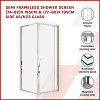 Semi Frameless Shower Screen (74~82)x 195cm & (77~80)x 195cm Side AS/NZS Glass Kings Warehouse 