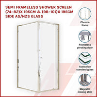 Semi Frameless Shower Screen (74~82)x 195cm & (98~101)x 195cm Side AS/NZS Glass Kings Warehouse 