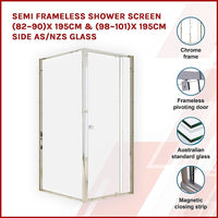 Semi Frameless Shower Screen (82~90)x 195cm & (98~101)x 195cm Side AS/NZS Glass Kings Warehouse 