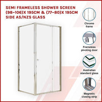 Semi Frameless Shower Screen (98~106)x 195cm & (77~80)x 195cm Side AS/NZS Glass Kings Warehouse 