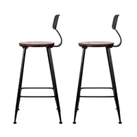 Set of 2 Artiss Bar Stools Pinewood Metal - Black and Wood Bar Stools & Chairs Kings Warehouse 