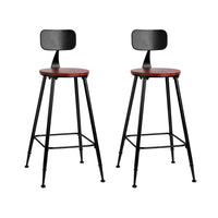 Set of 2 Artiss Bar Stools Pinewood Metal - Black and Wood Bar Stools & Chairs Kings Warehouse 