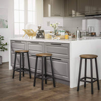 Set of 2 Bar Stools with Sturdy Steel Frame Rustic Brown and Black 65 cm Height Bar Stools Kings Warehouse 