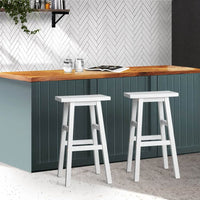 Set of 2 Beech Wood Bar Stools - White Kings Warehouse 