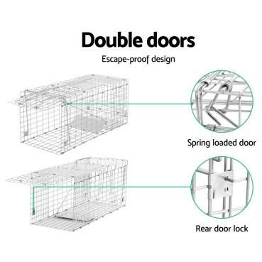 Set of 2 Humane Animal Trap Cage 66 x 23 x 25cm - Silver Kings Warehouse 