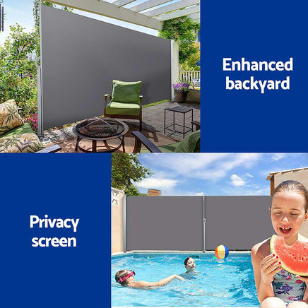 Set of 2 Instahut Side Awning Sun Shade Outdoor Blinds Retractable Screen 1.8X3M GR New Arrivals Kings Warehouse 