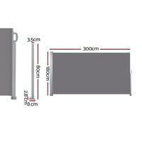 Set of 2 Instahut Side Awning Sun Shade Outdoor Blinds Retractable Screen 1.8X3M GR New Arrivals Kings Warehouse 