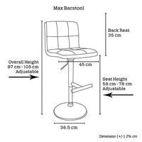 Set of 2 Max Barstool Adjustable Height Black Colour Bar Stools Kings Warehouse 