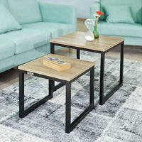 Set of 2 Modern Coffee Tables with Wood top panel and Steel framework living room Kings Warehouse 