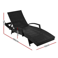 Set of 2 Outdoor Sun Lounge Chair with Cushion - Black KingsWarehouse 