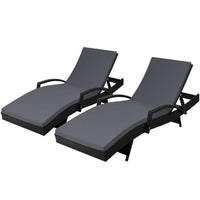 Set of 2 Outdoor Sun Lounge Chair with Cushion - Black KingsWarehouse 
