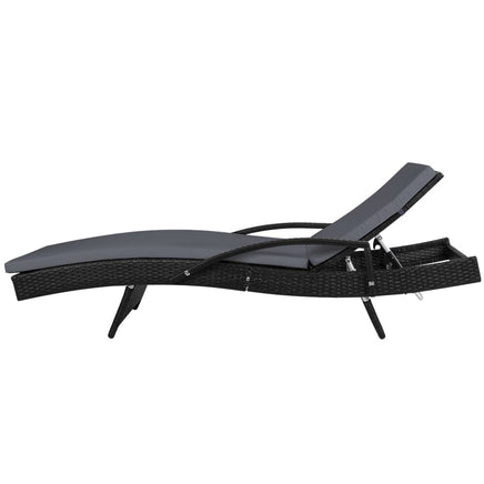 Set of 2 Outdoor Sun Lounge Chair with Cushion - Black KingsWarehouse 