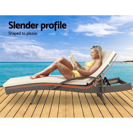 Set of 2 Outdoor Sun Lounge Chair with Cushion- Grey KingsWarehouse 