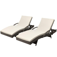 Set of 2 Outdoor Sun Lounge Chair with Cushion- Grey KingsWarehouse 