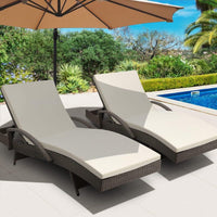 Set of 2 Outdoor Sun Lounge Chair with Cushion- Grey KingsWarehouse 