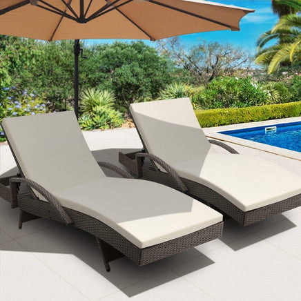 Set of 2 Outdoor Sun Lounge Chair with Cushion- Grey KingsWarehouse 