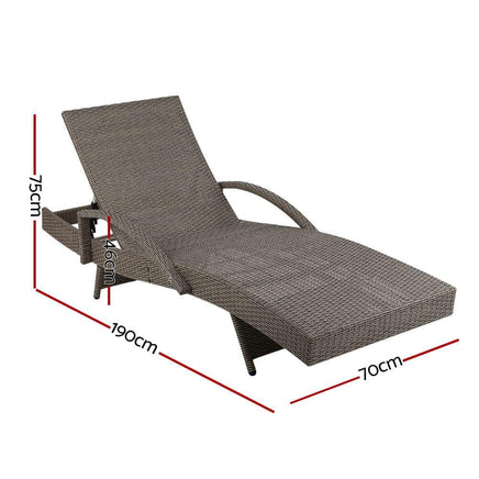 Set of 2 Outdoor Sun Lounge Chair with Cushion- Grey KingsWarehouse 