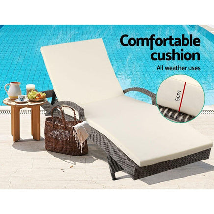 Set of 2 Outdoor Sun Lounge Chair with Cushion- Grey KingsWarehouse 