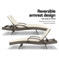 Set of 2 Outdoor Sun Lounge Chair with Cushion- Grey KingsWarehouse 