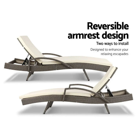 Set of 2 Outdoor Sun Lounge Chair with Cushion- Grey KingsWarehouse 