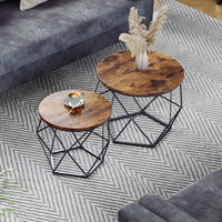 Set of 2 Side Tables Robust Steel Frame Rustic Brown and Black living room Kings Warehouse 