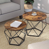 Set of 2 Side Tables Robust Steel Frame Rustic Brown and Black living room Kings Warehouse 