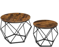 Set of 2 Side Tables Robust Steel Frame Rustic Brown and Black living room Kings Warehouse 