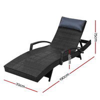 Set of 2 Sun Lounge Outdoor Furniture Wicker Lounger Rattan Day Bed Garden Patio Black KingsWarehouse 