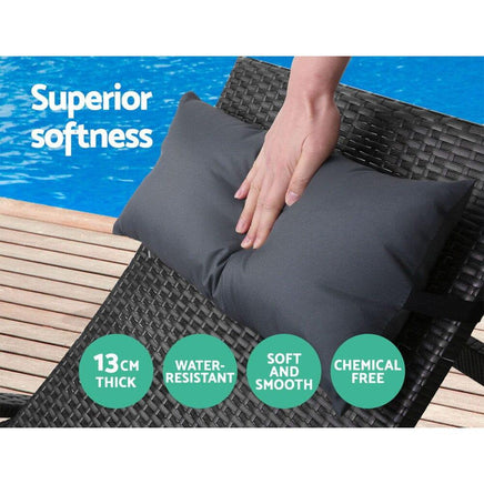 Set of 2 Sun Lounge Outdoor Furniture Wicker Lounger Rattan Day Bed Garden Patio Black KingsWarehouse 