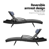 Set of 2 Sun Lounge Outdoor Furniture Wicker Lounger Rattan Day Bed Garden Patio Black KingsWarehouse 