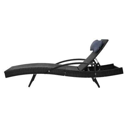 Set of 2 Sun Lounge Outdoor Furniture Wicker Lounger Rattan Day Bed Garden Patio Black KingsWarehouse 