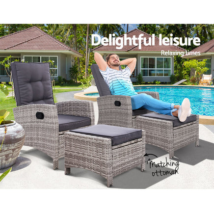 Set of 2 Sun lounge Recliner Chair Wicker Lounger Sofa Day Bed Outdoor Chairs Patio Furniture Garden Cushion Ottoman Gardeon Outdoor Kings Warehouse 