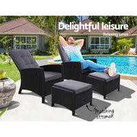 Set of 2 Sun lounge Recliner Chair Wicker Lounger Sofa Day Bed Outdoor Chairs Patio Furniture Garden Cushion Ottoman Gardeon Outdoor Kings Warehouse 