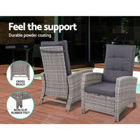 Set of 2 Sun lounge Recliner Chair Wicker Lounger Sofa Day Bed Outdoor Chairs Patio Furniture Garden Cushion Ottoman Gardeon Outdoor Kings Warehouse 