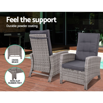 Set of 2 Sun lounge Recliner Chair Wicker Lounger Sofa Day Bed Outdoor Chairs Patio Furniture Garden Cushion Ottoman Gardeon Outdoor Kings Warehouse 