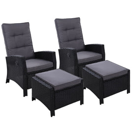 Set of 2 Sun lounge Recliner Chair Wicker Lounger Sofa Day Bed Outdoor Chairs Patio Furniture Garden Cushion Ottoman Gardeon Outdoor Kings Warehouse 