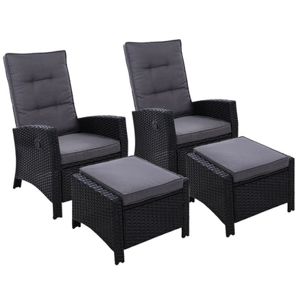 Set of 2 Sun lounge Recliner Chair Wicker Lounger Sofa Day Bed Outdoor Chairs Patio Furniture Garden Cushion Ottoman Gardeon Outdoor Kings Warehouse 