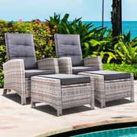 Set of 2 Sun lounge Recliner Chair Wicker Lounger Sofa Day Bed Outdoor Chairs Patio Furniture Garden Cushion Ottoman Gardeon Outdoor Kings Warehouse 