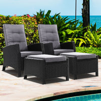 Set of 2 Sun lounge Recliner Chair Wicker Lounger Sofa Day Bed Outdoor Chairs Patio Furniture Garden Cushion Ottoman Gardeon Outdoor Kings Warehouse 