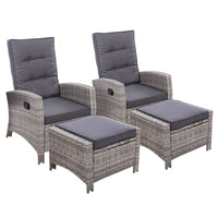 Set of 2 Sun lounge Recliner Chair Wicker Lounger Sofa Day Bed Outdoor Chairs Patio Furniture Garden Cushion Ottoman Gardeon Outdoor Kings Warehouse 