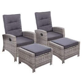 Set of 2 Sun lounge Recliner Chair Wicker Lounger Sofa Day Bed Outdoor Chairs Patio Furniture Garden Cushion Ottoman Gardeon Outdoor Kings Warehouse