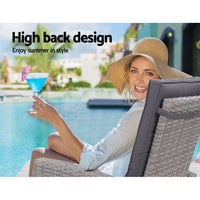 Set of 2 Sun lounge Recliner Chair Wicker Lounger Sofa Day Bed Outdoor Chairs Patio Furniture Garden Cushion Ottoman Gardeon Outdoor Kings Warehouse 